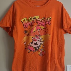 Vibrant Orange Short Sleeve Tee with Graphic Design
